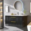 36" Bathroom Vanity with Sink, Floating Vanity Bathroom Sink Cabinet Wall Mount, Soft-Close Function 2 Large Drawers, Grooved Stripe Design, Hidden Damping Drawers, Black