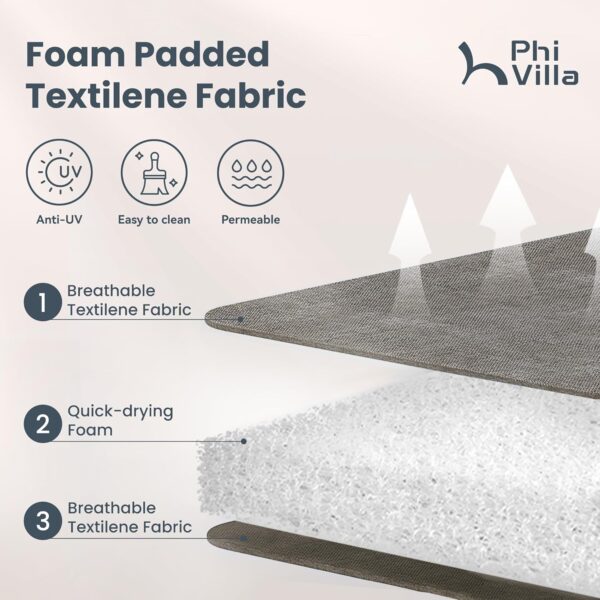 PHI VILLA Outdoor Patio Dining Set 5 Piece with 4 Padded Swivel Dining Chairs & 1 Large Round Dining Table, Textilene Mesh Fabric Chair and 42" Metal Table for All Weather