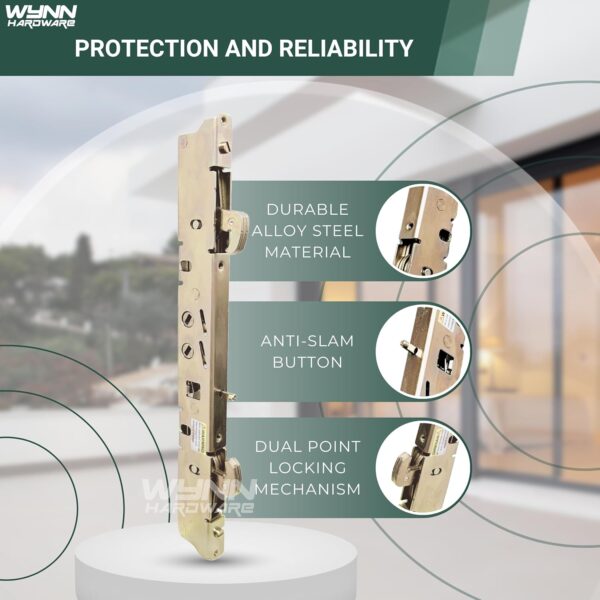 Amesbury Truth Dual Point 9-15/16" Mortise Lock (No FacePlate) with Anti-Slam Pin for Sliding Patio Glass Door Locking Mechanism Replacement | Fix and Repair Door Hardware Lock Set - Alloy Steel