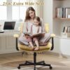 Criss Cross Legged Office Chair with Wheels and Flip-Up Arms, Upholstered Criss Cross Desk Chair, Wide Seat Chairs for Home Office, Vanity, Apartment, Yellow