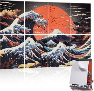 8 Pcs Art Acoustic Wall Panels, 48"X32" Self-adhesive Soundproof Wall Panels, High-Density Sound Absorbing Panel, Acoustic Treatment for Recording Studio, Home, Office (Mount Fuji Sunset）