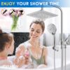 8" Dual Shower Head Combo, High Pressure Rainfall Shower Head with Handheld, 6 Spray Settings Angle Adjustable Handheld Shower Head with Pause, Height Adjustable, Chrome Silver