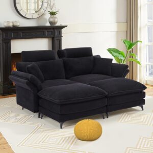 85.83" Sectional Couch, Cloud Couch with Two Movable Ottomans, Modular Sofa, Sectional Couches for Living Room and Office, Black