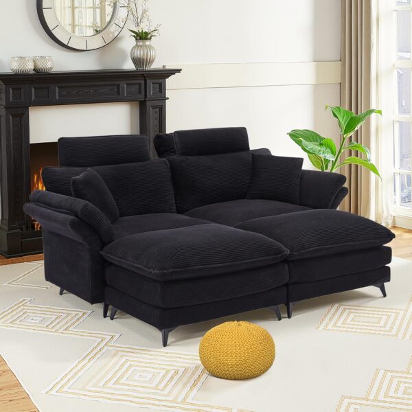 85.83" Sectional Couch, Cloud Couch with Two Movable Ottomans, Modular Sofa, Sectional Couches for Living Room and Office, Black