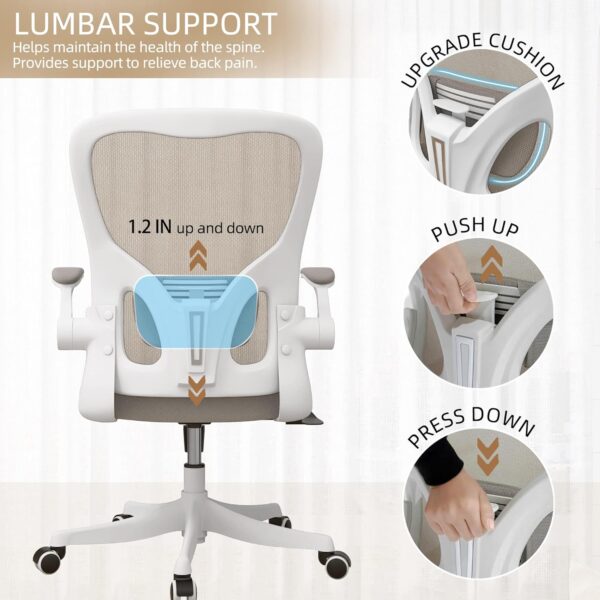 Monhey Desk Computer Chairs - Ergonomic with Lumbar Support & Flip-up Arms Home Office Height Adjustable High Back Rockable Swivel 360° Warm Taupe Mesh Study Chair