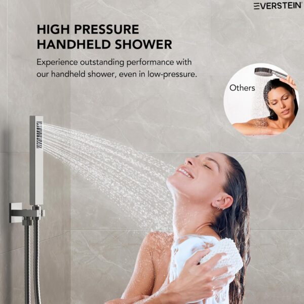 10" High-Pressure Rainfall Shower System with Handheld Spray, Wall Mount Bathroom Shower Faucet Set with Valve (Brushed Nickel)