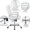 Flash Furniture Whitney High-Back Swivel LeatherSoft Desk Chair with Padded Seat and Armrests, Adjustable Height Padded Office Chair, White/Chrome