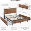 Queen Bed Frame with 4 Storage Drawers and Heavy Duty, Strong Metal Support Bed Frame with Wooden Headboard, No Box Spring Needed, Easy Assembly, Vintage Brown