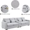 114.2" Upholstered Sofa with Storageable Coffee Table and 2 Cupholders, 2 USB Ports Wired or Wirelessly Charged, Modern Linen Fabric Couches for Living Room, Apartment (4-Seat)