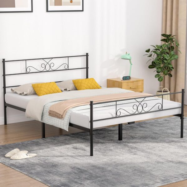 VECELO Queen Size Bed Frame with Headboard and Footboard,Metal Platform Mattress Foundation, No Box Spring Needed,Non-Slip, Easy Assembly, Black
