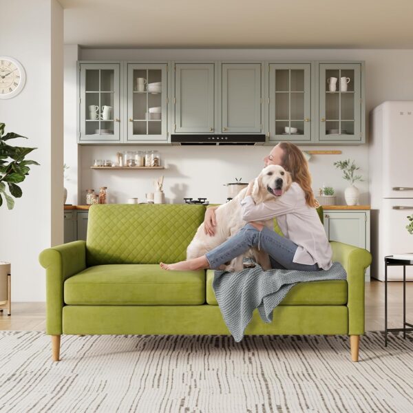 Vesgantti 65" Green Loveseat, Comfy Mid-Century Modern 2-Seat Sofa, No-Tool Assembly Small Couch for Living Room & Bedroom