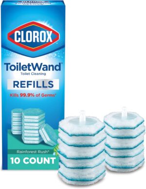 Clorox ToiletWand, Disinfecting Wand Refill Heads - Rainforest Rush, 10 Count (Package May Vary)