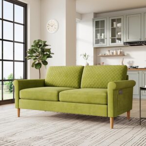 Vesgantti 65" Green Loveseat, Comfy Mid-Century Modern 2-Seat Sofa, No-Tool Assembly Small Couch for Living Room & Bedroom