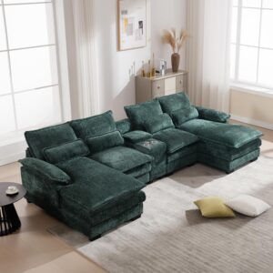 U Shaped Sectional Sofa, 124.8" Green Cloud Couch for Living Room, Fluffy Modern Modular Couch with Storage, Comfy Lounge Sofas for Office, Apartment