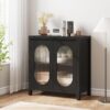 Modern Sideboard Buffet Cabinet, Accent Storage Cabinet with Adjustable Shelf and Glass Doors, Small Console Cabinet with Storage for, Living Room, Dining Room, Black