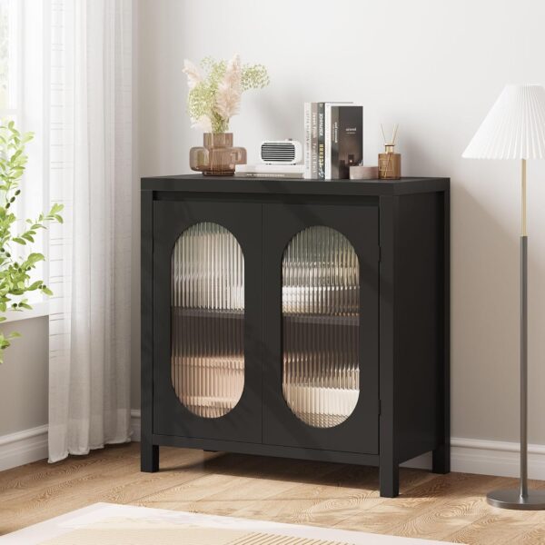 Modern Sideboard Buffet Cabinet, Accent Storage Cabinet with Adjustable Shelf and Glass Doors, Small Console Cabinet with Storage for, Living Room, Dining Room, Black