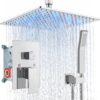Aolemi Ceiling Mount Shower Faucet Set with Handheld Spray High Pressure Shower Faucets Sets Complete Rough-in Valve and Shower Trim Kit System Included Rainfall Polish Chrome 12 Inch LED Shower Head
