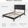SHA CERLIN Queen Size Platform Bed Frame with Button Tufted Headboard, Faux Leather Upholstered Mattress Foundation, Wooden Slat Support, No Box Spring Needed, Black