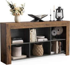 LITTLE TREE Console Table with Storage, 63-Inch Narrow Long Sofa Table, Entryway Table with 6 Cubes, Farmhouse Storage Shelves for Entryway, Living Room