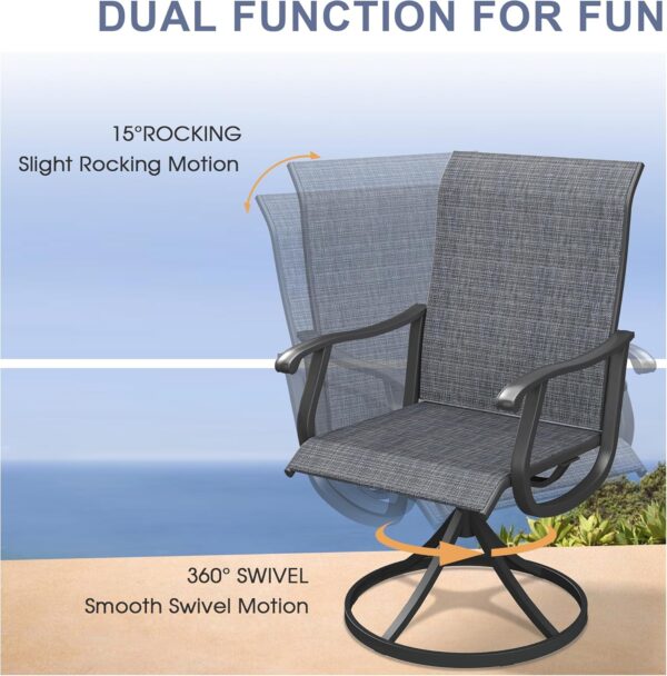 VICLLAX 5 Pieces Outdoor Dining Set, Patio Furniture Set of 4 Patio Swivel Dining Chairs and Square Patio Table with Storage Shelf, Dark Charcoal Chairs & Black Tabletop