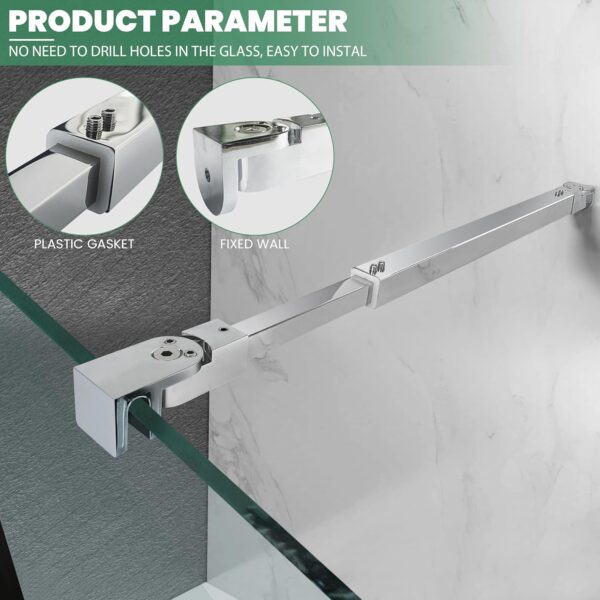 Shower Door Support Bar, Wall-to-Glass Support Arm 450-700mm Long to Fix Frameless Glass Panel, Suitable for 5/16"(8mm) to 3/8"(10mm) Thick Glass Door, Polished Silver