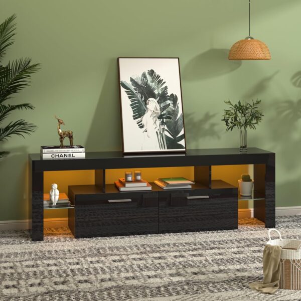 81tC0Sri2HL._AC_SL1500_.jpg Clikuutory Modern LED 63 inch Long TV Stand with Large Storage Drawer for 50 55 60 65 70 75 Inch TVs, Black Wood TV Console with High Glossy Entertainment Center for Living Room, Bedroom, Black