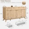 T4TREAM Large Buffet Sideboard Cabinet with Storages, 60" Fluted Modern Buffet Table Coffee Bar Wine Bar Storage Cabinet with 3 Drawers & 4 Doors for Dining Room, Living Room, Hallway(Natural Oak)