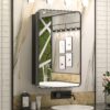 Keonjinn 20 x 32 Inch Black Mirrored Medicine Cabinet, Recessed Medicine Cabinets for Bathroom, Gloss Black Stainless Steel Framed, Adjustable Shelves, In Wall or Surface Mount, Sturdy & Heavy, Modern