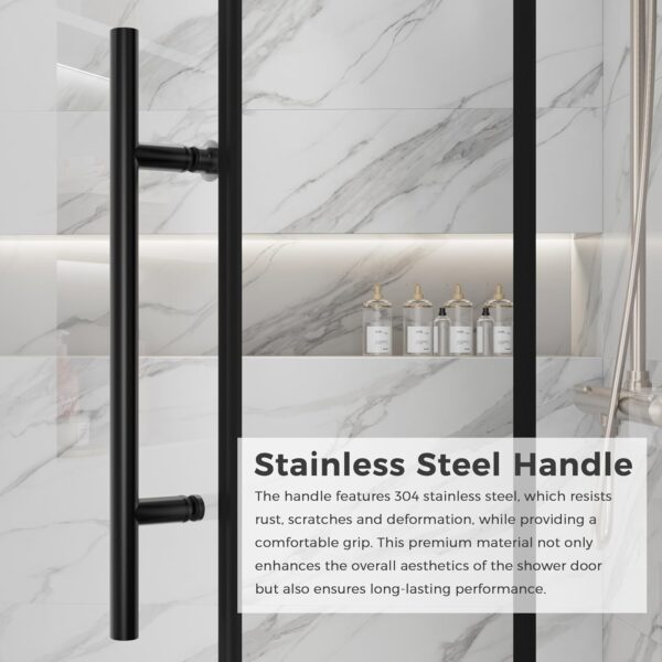 DELAVIN 40" W x 72" H Frameless Glass Shower Door, Hinged Single Swing Shower Door with Stainless Steel Hinges and Handle, Matte Black Shower Doors can be Installed Left and Right, Magnetic Closing
