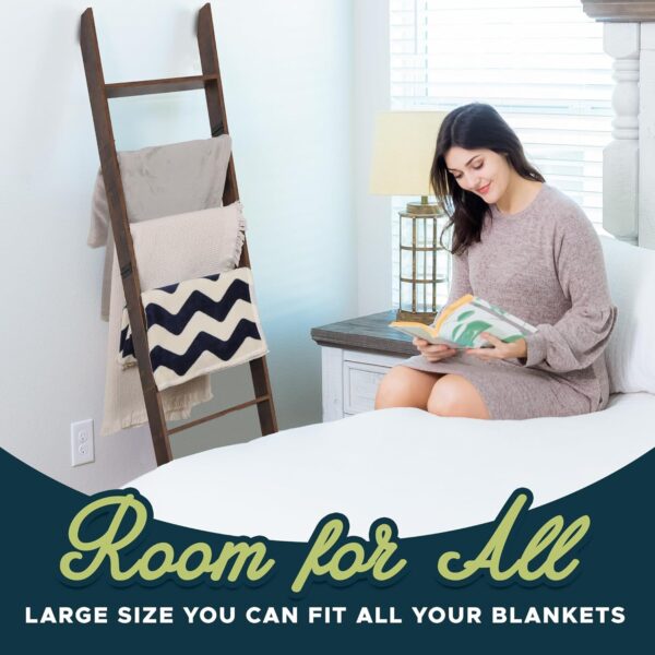 Blanket Ladder for Living Room and Bedroom, 5ft 8 inch, 6-Tier Wall Leaning Laminate Snag Free Construction (Rustic Hickory) Rustic Decorative Farmhouse Blanket Storage, Quilt Rack, Ladder Shelf