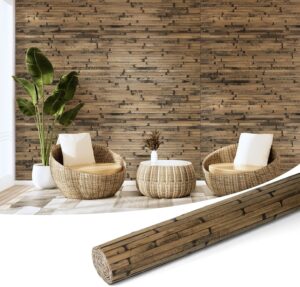Art3d Natural Bamboo Wall Panel for Interior Wall Decor, Renewable Pole Wrap Wainscoting Paneling for Wall Ceiling Furniture Cabinet Office, 48 x 96 Inch - Dark Burned