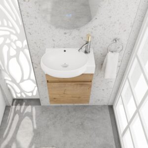 16" Wall-Mounted Floating Bathroom Vanity with Sink - Modern Vanity Cabinet for Small Bathrooms, Soft-Close Door & White Oak Finish