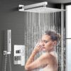 Shower Faucet Set, 12 Inch Polished Chrome Shower System, Wall Mounted Rain Shower Head with 2 in 1 Handheld Spray, Modern Square Shower Head Rainfall Shower Head System, Shower Valve Trim Kit
