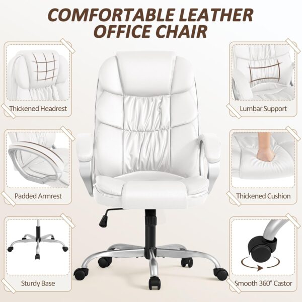 Homall Office Chair High Back Computer Desk Chair, PU Leather Adjustable Height Modern Executive Swivel Task with Padded Armrests and Lumbar Support (White)