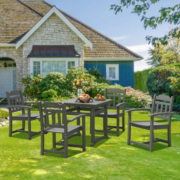 VEVOR Outdoor HIPS Patio Dining Set, 5 Pieces Patio Table and Chairs Set, All Weather Garden Square Furniture Table Sets, Patio Conversation Set, for Lawn, Deck, Backyard, Poolside, Light Gray