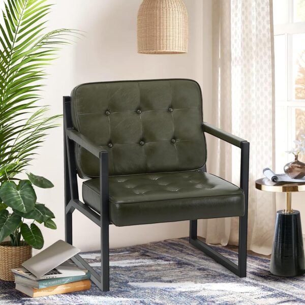 COLAMY Modern Accent Chair, Accent Arm Chair for Living Room, Comfy Leather Armchair with Metal Legs for Bedroom Reception Waiting Room, Green