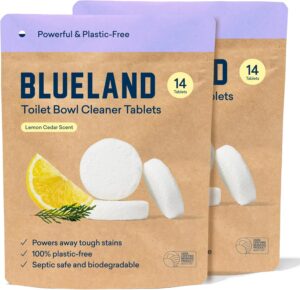 BLUELAND Toilet Bowl Cleaner Tablets, 28 Count, Lemon Cedar, Plastic-Free, No Harsh Chemicals, Plant-Based