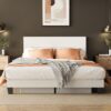 Miscoos Queen Size Platform Bed Frame with Upholstered Headboard and Metal Support – Sturdy, Noise-Free, No Box Spring Needed, Easy Assembly, Storage Space