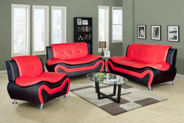 Beverly Fine Furniture Aldo ((3 Piece) Modern Sofa Set, Black/Red