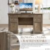 Yechen 55'' Wood Executive Desk with 7 Drawers - Farmhouse Home Office Desks with Power Outlet, Wooden Computer Desk with Roman Columns, Rustic Writing Table for Work & Study, Weathered Reclaimed Oak