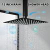 12 Inch Ceiling Mount Shower System with Tub Spout, 12 Inch Shower Faucet Set with Rain Shower Head High Pressure Handheld Spray Rough-in Valve and Shower Trim Included, Matte Black
