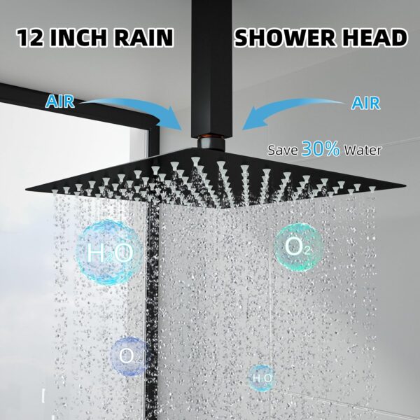 12 Inch Ceiling Mount Shower System with Tub Spout, 12 Inch Shower Faucet Set with Rain Shower Head High Pressure Handheld Spray Rough-in Valve and Shower Trim Included, Matte Black