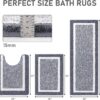 Pauwer Bathroom Rug Mat Set 3 Piece, Microfiber Shaggy Bath Set, Non-Slip Ultra Soft Carpet Mats, Absorbent with U-Shaped Toilet for Bathroom, Tub, Shower, Dark Grey