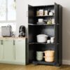 Cozy Castle Kitchen Pantry Cabinet with Soft Doors and Adjustable Shelves 68.5", Freestanding Cupboard for Dining Room Living Room Bathroom Linen & Laundry Black