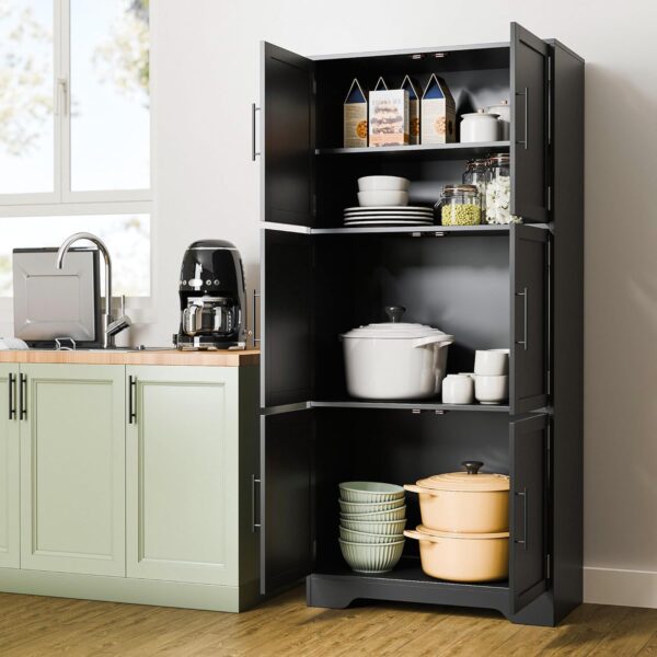 Cozy Castle Kitchen Pantry Cabinet with Soft Doors and Adjustable Shelves 68.5", Freestanding Cupboard for Dining Room Living Room Bathroom Linen & Laundry Black