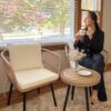 YITAHOME Accent Chairs Set of 2 Mid-Century Modern Chair with Pillow Upholstered Lounge Arm Chair with Side Table & Soft Cushion for Living Room, Bedroom, Balcony, Beige