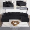 131" Modular Sectional Couch, Luxury Black Sectional Couches for Living Room, Comfy Corduroy Couch Sofa with Chaise Lounge, Free Combination Sleeper Sofa with Memory Foam, Black