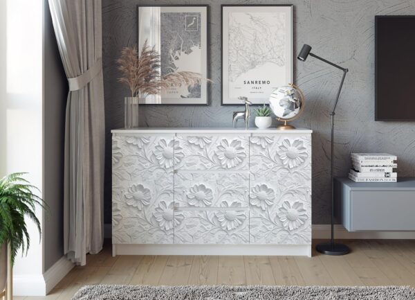 White Floral Peel and Stick Wallpaper Modern Floral 3D Embossed Wallpaper Self Adhesive Removable Contact Paper Waterproof Wallpaper for Bathroom Bedroom Cabinets Decor 17inch×196.8inch Vinyl