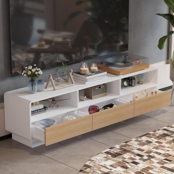 Homsee Modern White & Brown TV Stand for TVs up to 75" with 3 Open Shelves & 3 Drawers, Entertainment Center Storage Table for Living Room, 70.9"W x 15.7"D x 18.9"H