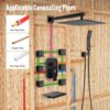 Waist Massage Spray Shower System with 6 Body Jets and Tub Spout, 12'' Rainfall Bathtub Shower System with Shower Jet, Wall Mounted Rain Shower and Handheld Shower Faucet Sets Complete, Matte Black